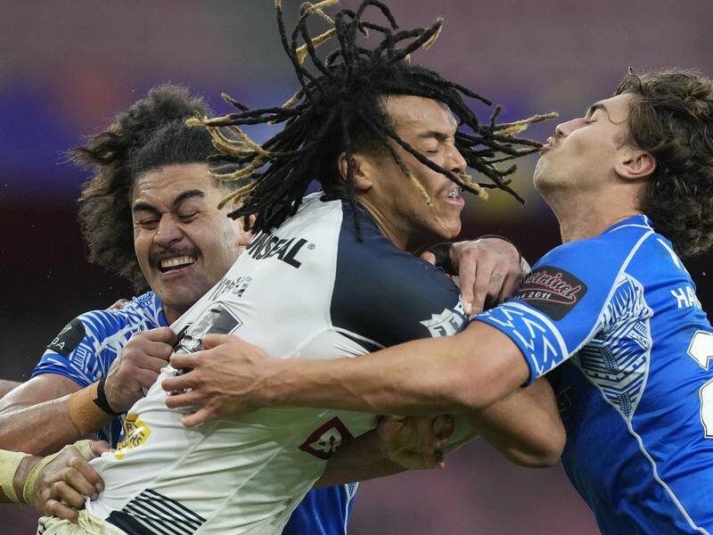Samoa shocked England with a 27-26 win in their Rugby League World Cup semi-final. (AP PHOTO)