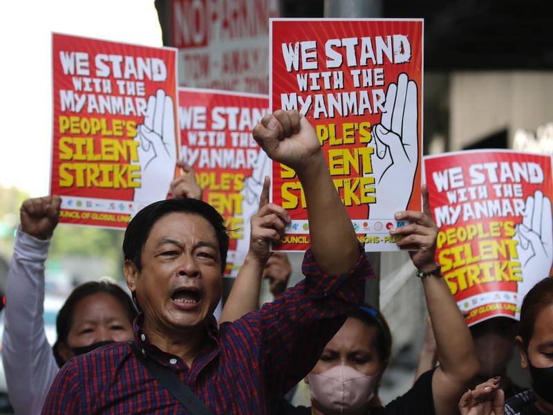 Protesters in the Philippines and elsewhere in Asia have rallied against the Myanmar junta. (EPA PHOTO)