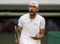 An agitated Nick Kyrgios has battled his way into the Wimbledon semi-finals for the first time.