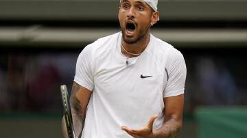 An agitated Nick Kyrgios has battled his way into the Wimbledon semi-finals for the first time.
