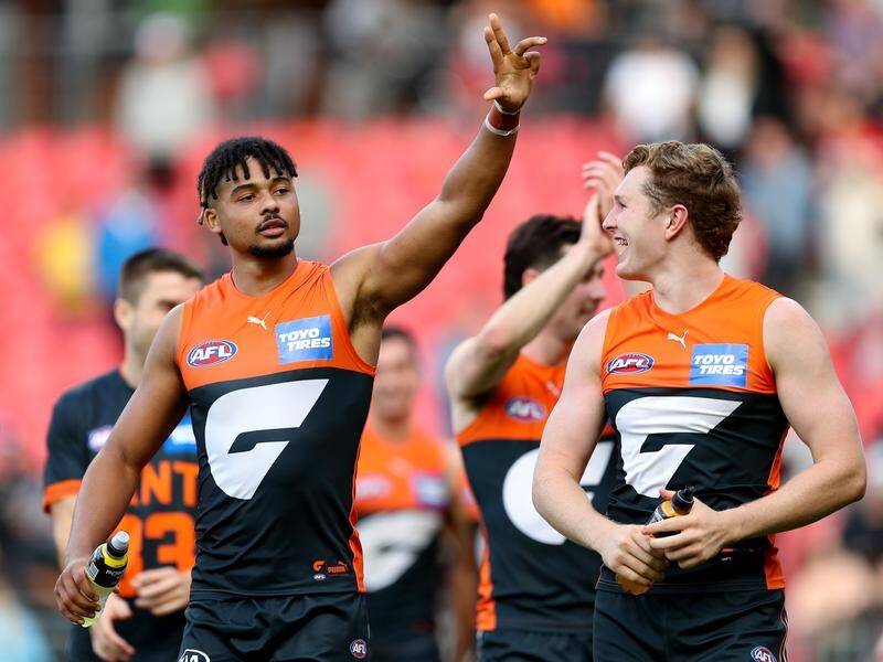 Connor Idun (l) is one of the Giants' inexperienced players helping them into the AFL top eight.