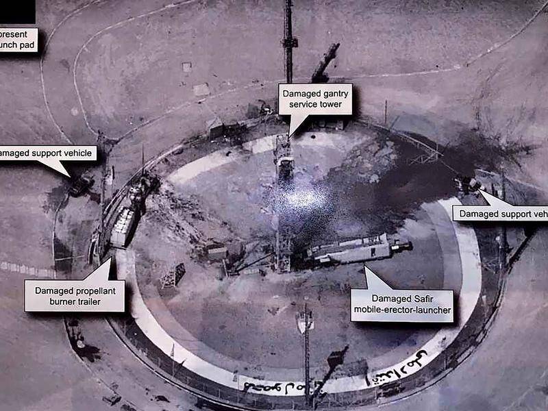 A satellite image of the aftermath of a rocket explosion at Iran's space centre.