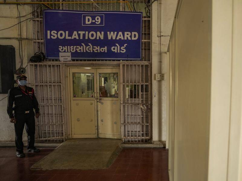 A security guard at the entrance to a monkeypox isolation ward in Ahmedabad, India. (AP PHOTO)