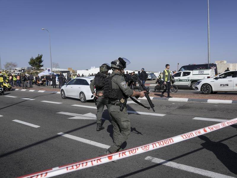 Israeli police secured the site of a car-ramming attack at a bus stop in east Jerusalem. (AP PHOTO)
