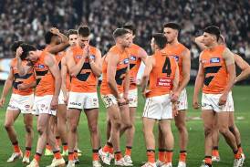 GWS players react after their AFL preliminary final loss to Collingwood last season. (Joel Carrett/AAP PHOTOS)