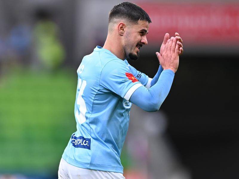 Marco Tilio is injured, causing concern for not just Melbourne City, but also for the Olyroos. (James Ross/AAP PHOTOS)