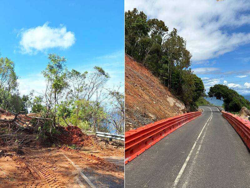 After being cut by landslips, the Captain Cook Hwy between Buchans Point and Oak Beach has reopened. (HANDOUT/QUEENSLAND GOVERNMENT)