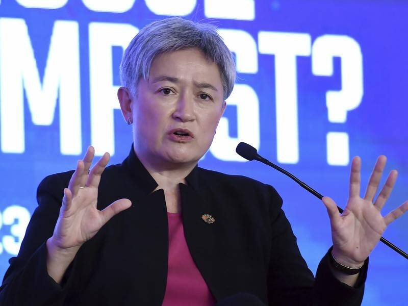 Australian Foreign Minister Penny Wong has spoken with fellow Quad ministers in New Delhi. (AP PHOTO)