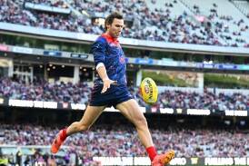 Ed Langdon was a strong contributor in Melbourne's 38-point win over St Kilda at the MCG. (James Ross/AAP PHOTOS)
