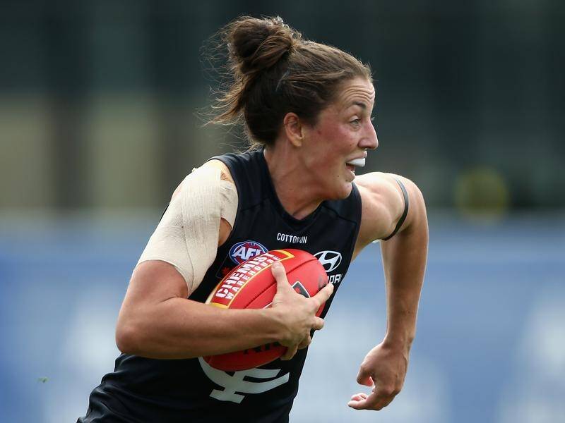 Captain Kerryn Harrington was brilliant for Carlton in a tight AFLW win over Geelong.