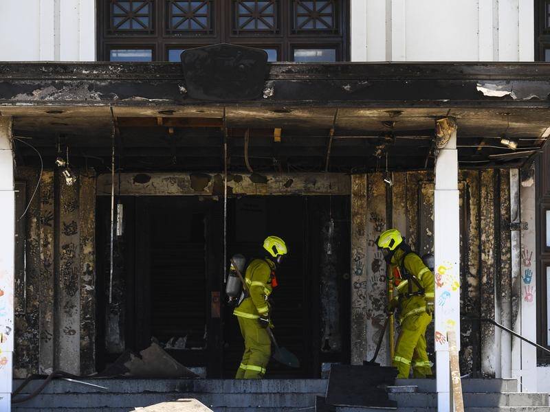 Police are investigating the cause of a fire at the entrance to Old Parliament House in Canberra.