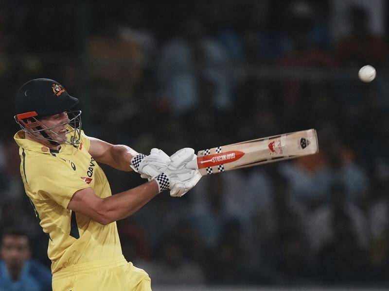 Australia's Cameron Green on the attack during his knock of 52 in Hyderabad. (AP PHOTO)