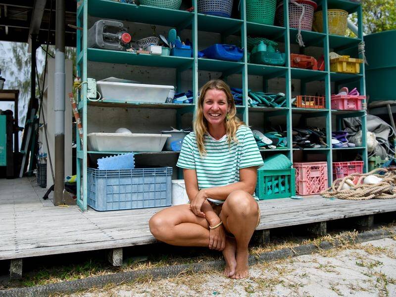Cocos (Keeling) Islands Artist and gallery founder Emma Washer is turning plastic waste into art. (Bianca De Marchi/AAP PHOTOS)