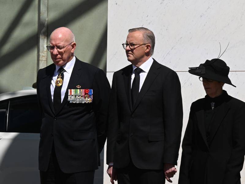 Governor-General David Hurley, left, has proclaimed King Charles III's accession. (Mick Tsikas/AAP PHOTOS)