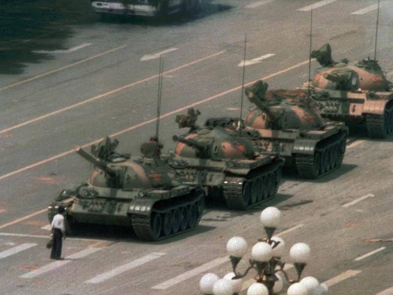 "Tank man" is the name given to the unknown man standing before tanks in Tiananmen Square in 1989.