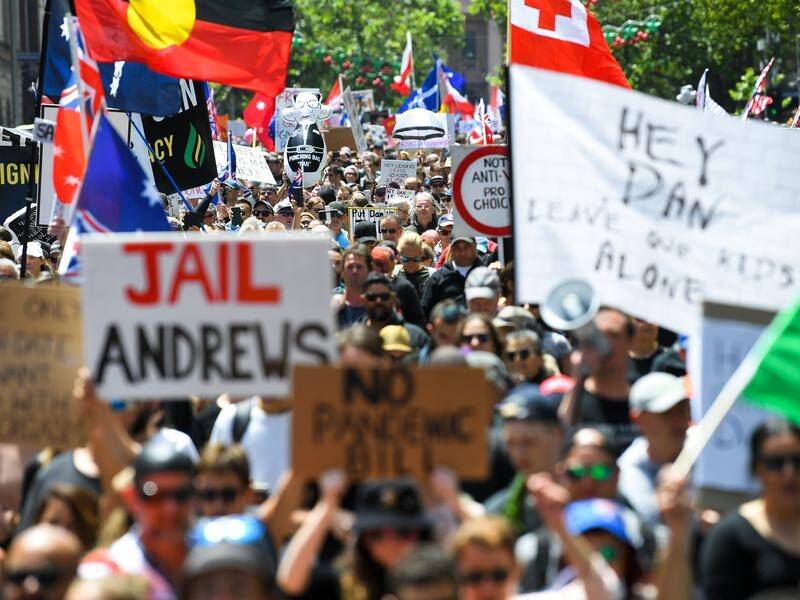 Rallies against vaccine mandates across Australia have attracted tens of thousands of demonstrators.