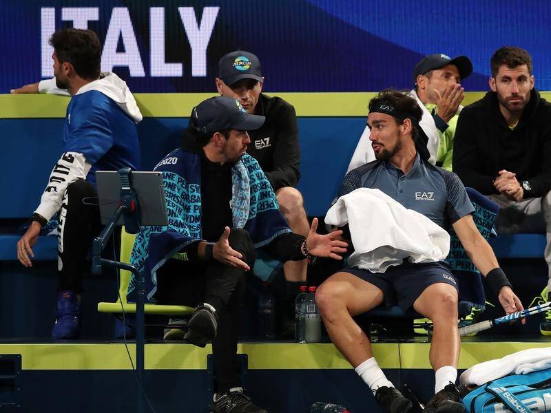 Matteo Berretini's coach Vincenzo Santopadre (l) says he has a special surprise for Novak Djokovic.
