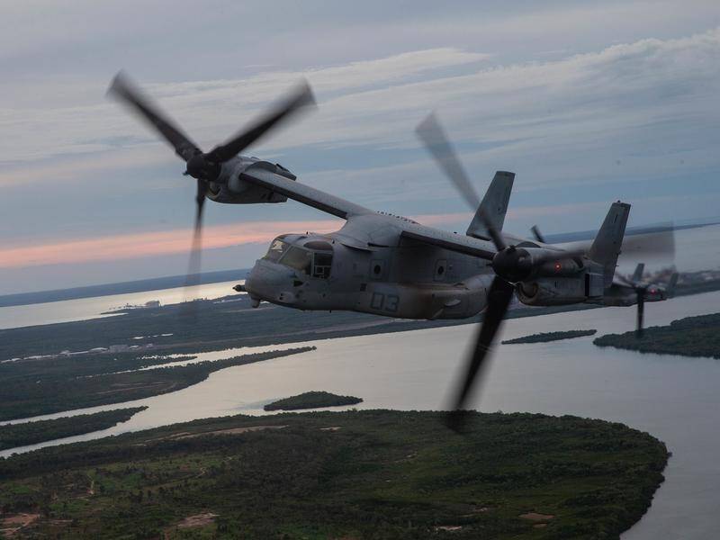 A squadron of US tilt-rotor combat aircraft has landed in the Northern Territory.