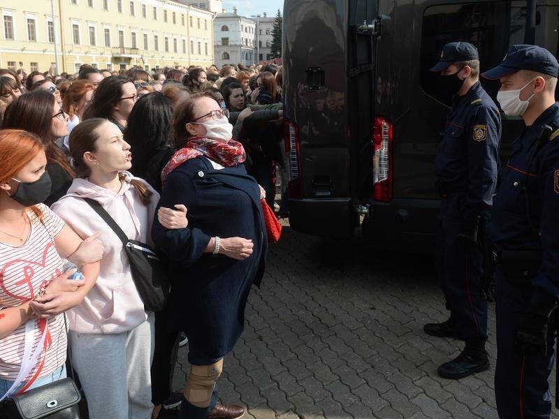 Thousands of Belarusian women are protesting the presidential election results in Minsk.