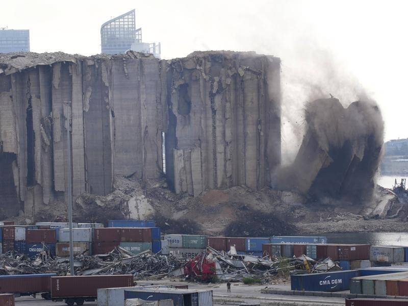 A part of the Beirut silos damaged in 2020 have now collapsed two years later. (AP PHOTO)