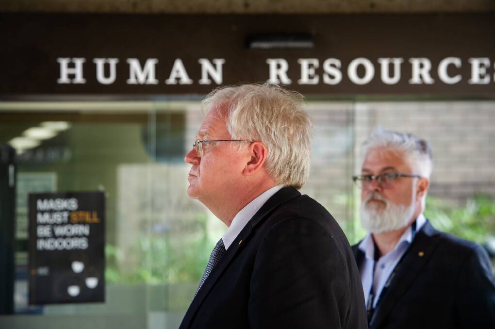 Australian National University Vice Chancellor, Professor Brian Schmidt, and Deputy Vice Chancellor, Professor Ian Anderson, at the launch of a new Student Safety and Wellbeing Plan. Picture: Elesa Kurtz