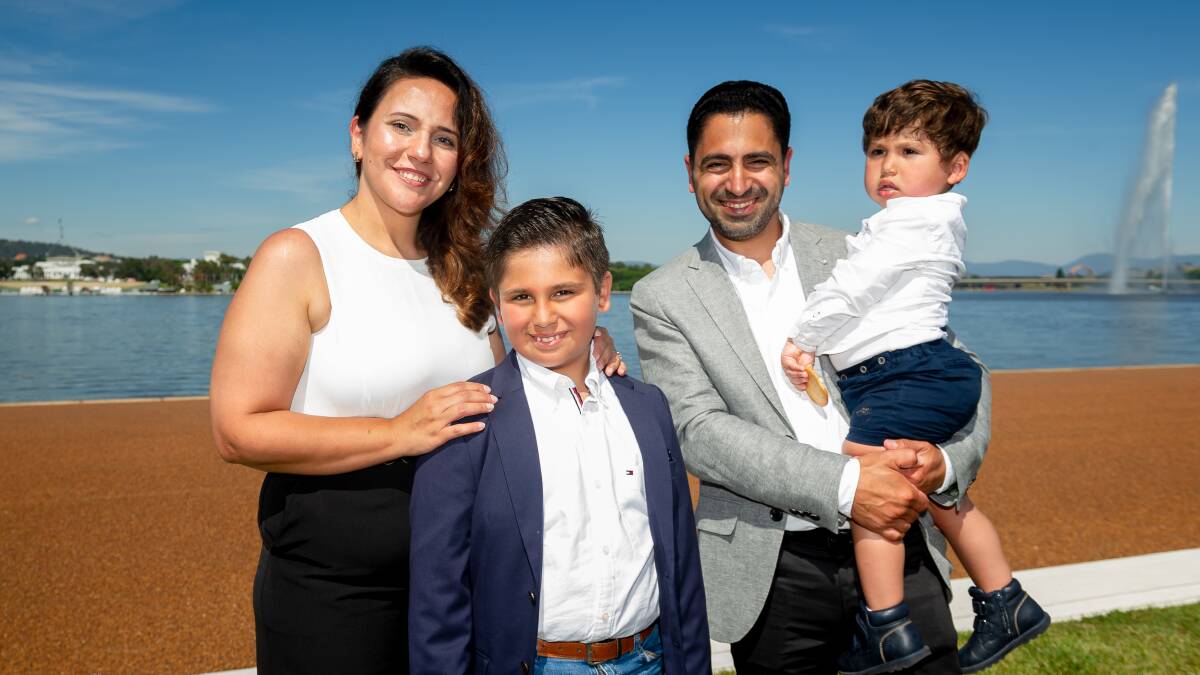 Dina Tadros, Mina Seedhom and their children, Jonathan, 10 and Jayden, 2 at Australia Day 2023 Citizenship Ceremony at Rond Terrace. Picture by Elesa Kurtz
