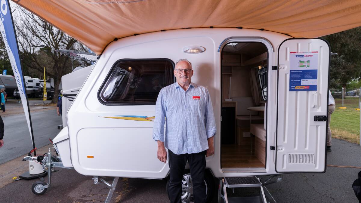John Bercich shows off his lightweight solution at the Canberra Caravan Camping Lifestyle Expo. Picture by Sitthixay Ditthavong