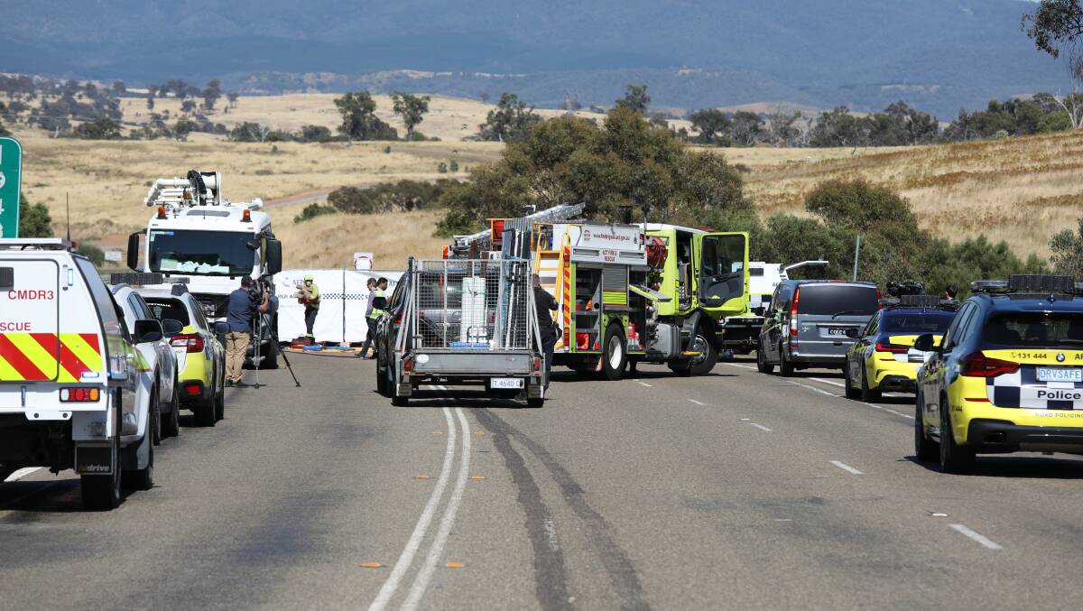 Fatal head on collision with a car and a truck on William Hovell Drive in Whitlam. Picture by James Croucher