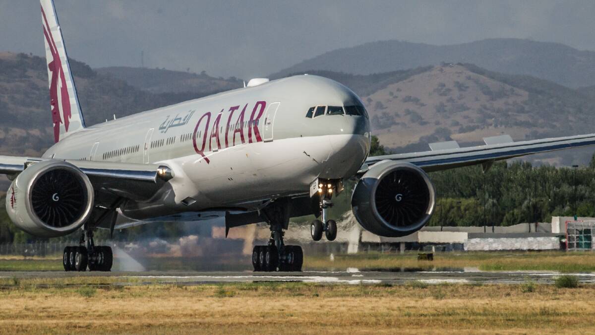 A Qatar Airways plane lands at Canberra Airport before the service was cut. Picture: Karleen Minney.