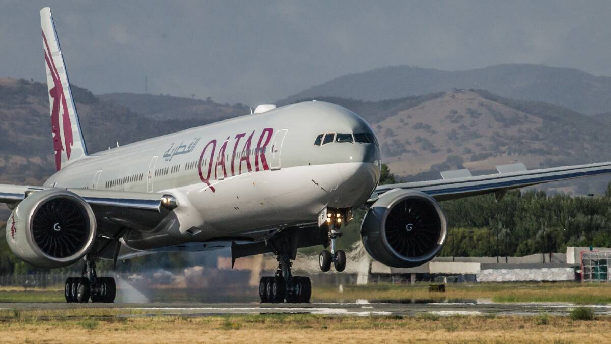 A Qatar Airways plane lands at Canberra Airport before the service was cut. Picture by Karleen Minney.