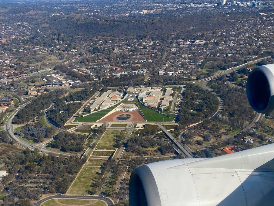 Parliament House from the last Jumbo. Picture: Passengers Heath and Diana Williamson