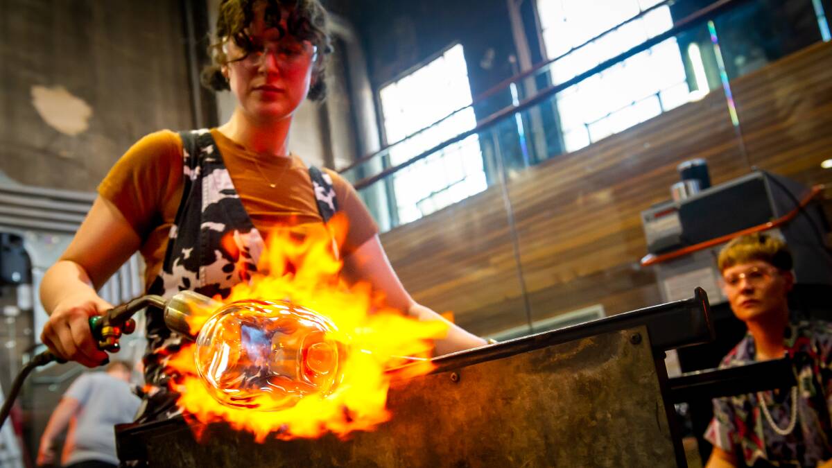 Dylan McCracken of Canberra Glassworks uses gas for his craft. Picture by Elesa Kurtz