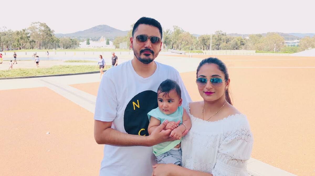 Joyjit (left) and Jashan Sanghera with the son they last held on February 29, 2020. Picture: Supplied