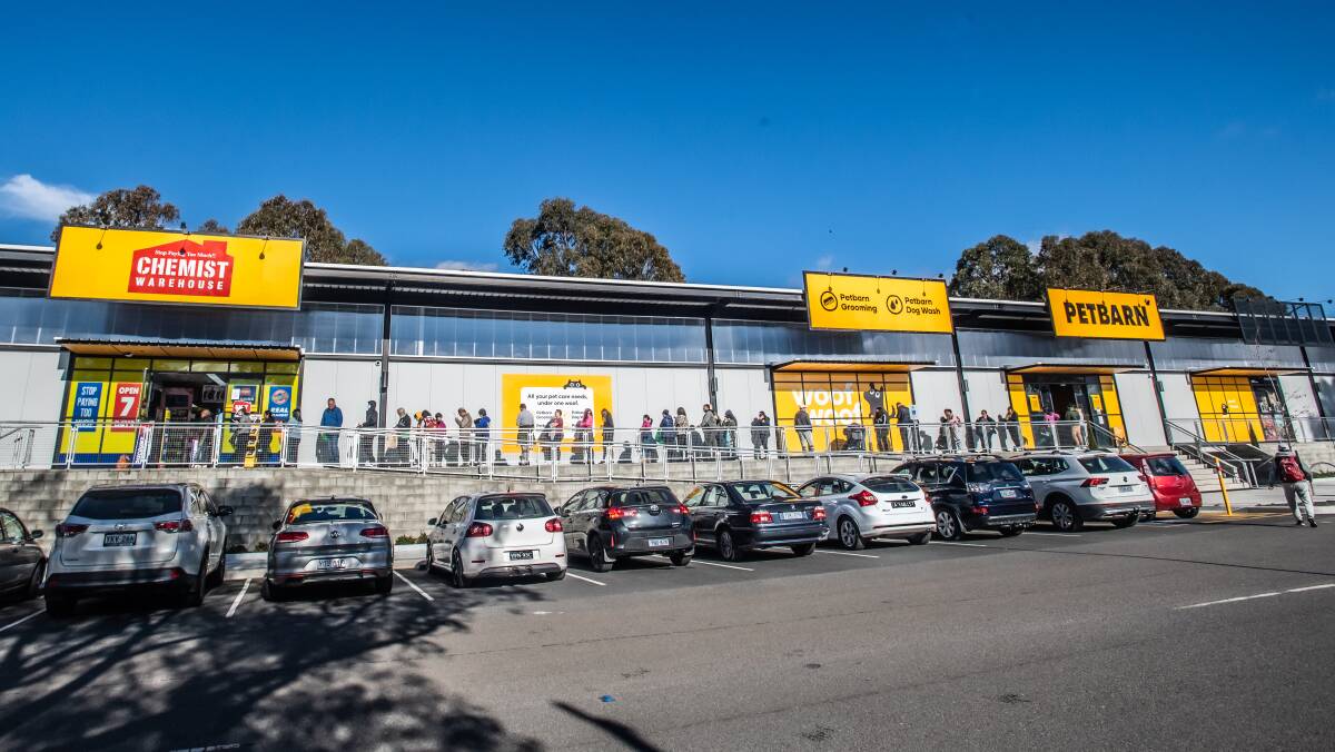 Large lines were seen outside the Belconnen Chemist Warehouse on the first day of the ChooseCBR scheme since the relaunch. Picture: Karleen Minney