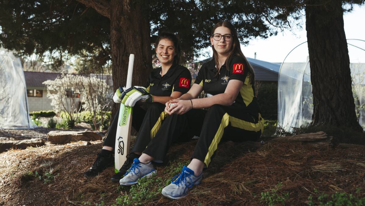 Ginninderra Cricket Club players Caitlin and Jess Galeano. Picture: Dion Georgopoulos