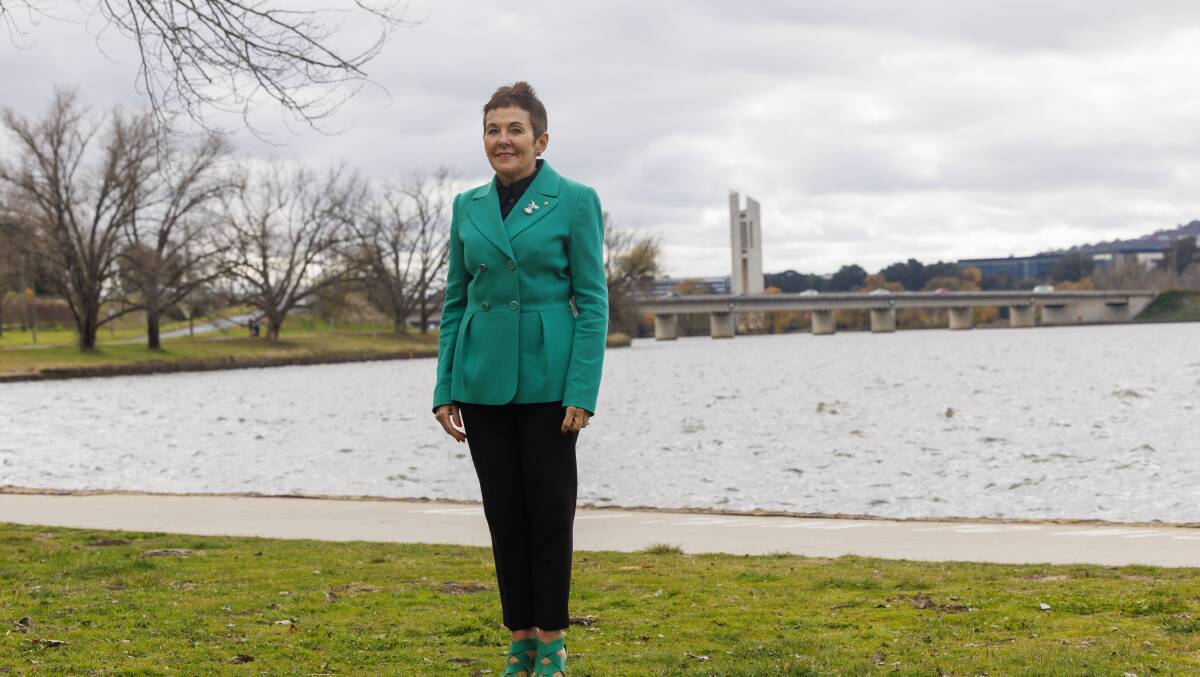 Kate Carnell at Bowen Park for the Canberra announcement of the Liberals for Yes group. Picture by Keegan Carroll