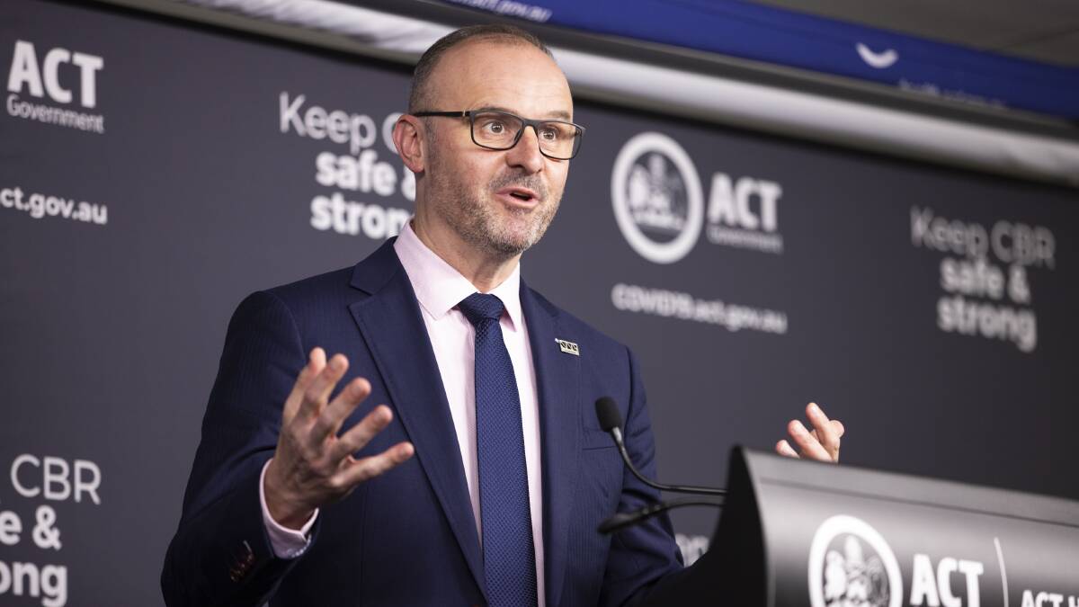 ACT Chief Minister Andrew Barr gives an update on the COVID-19 situation in the ACT. Picture: Keegan Carroll