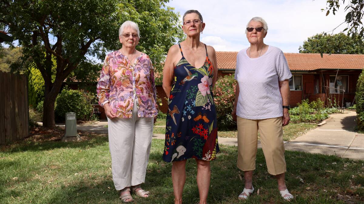 Pamela Smith, left, Judy Hemming, centre, and Beth Skarin at Corio Villa Court in Lyneham. Picture by James Croucher