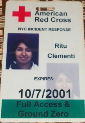 Ritu Clementi's Ground Zero American Red Cross pass. Picture: Supplied