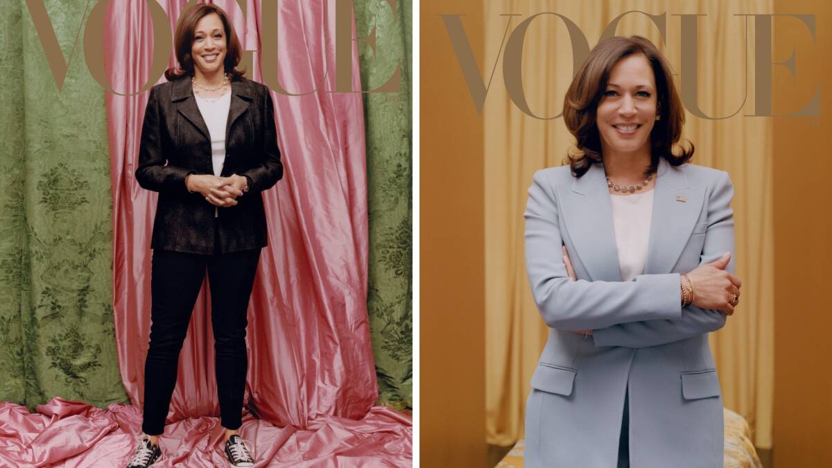 Vogue's cover of Vice-President-elect Kamala Harris, left, and the alternate cover. Pictures: Vogue