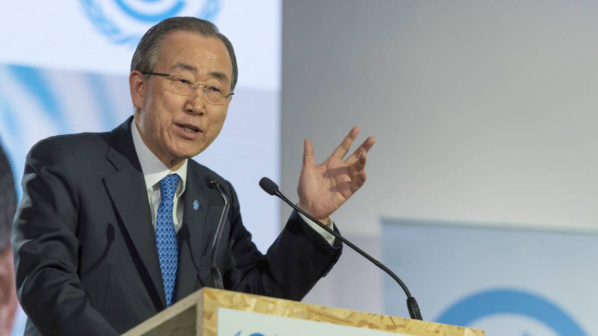 Former UN secretary-general Ban Ki-moon at the COP21 Paris climate conference in 2015. Picture: Getty Images