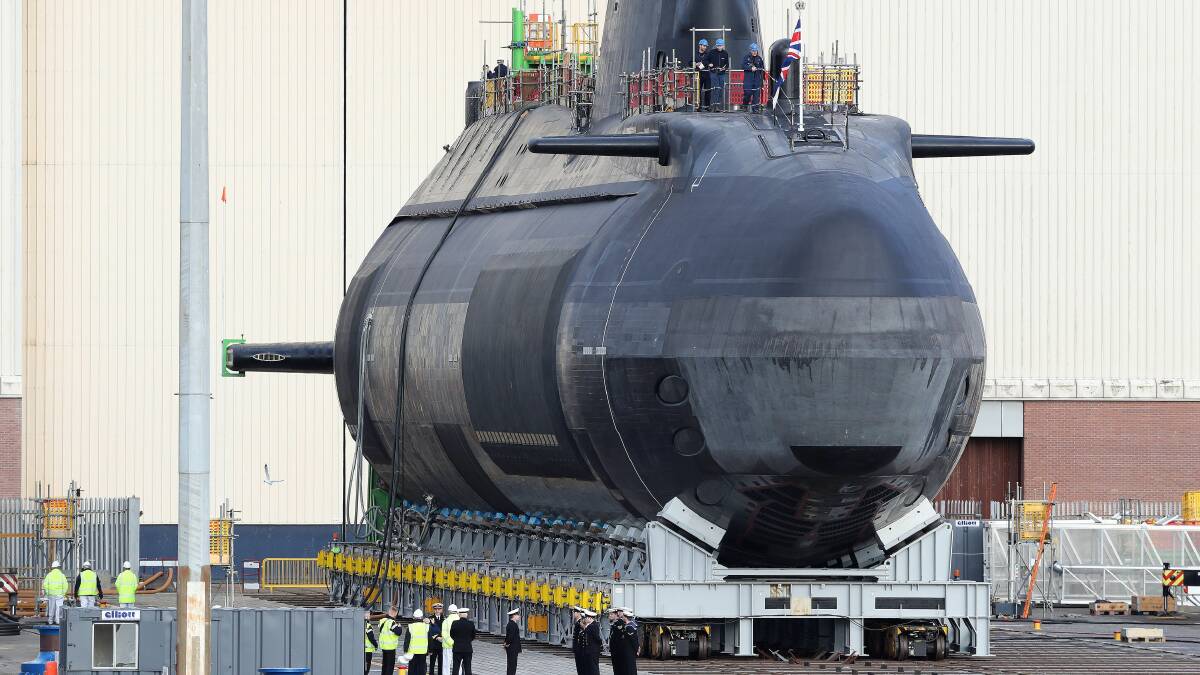 Astute-class nuclear-powered submarine HMS Audacious outside its indoor ship building complex at Burrow-in-Furness. Picture: Getty Images