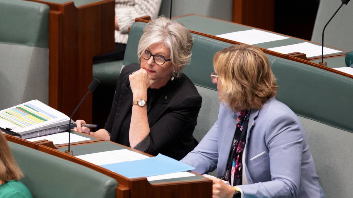 Indi MP Helen Haines (left) with Warringah MP Zali Steggall. Picture: Sitthixay Ditthavong