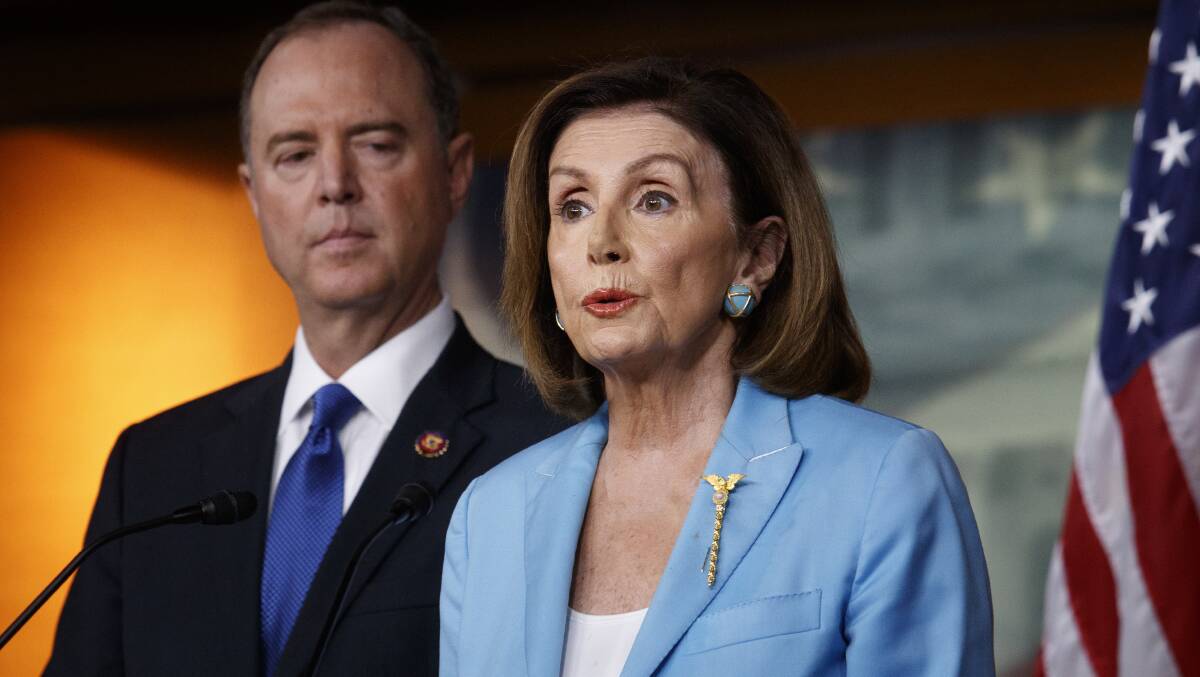 House Speaker Nancy Pelosi (right) with House Intelligence Committee chairman Adam Schiff. Picture: Getty Images