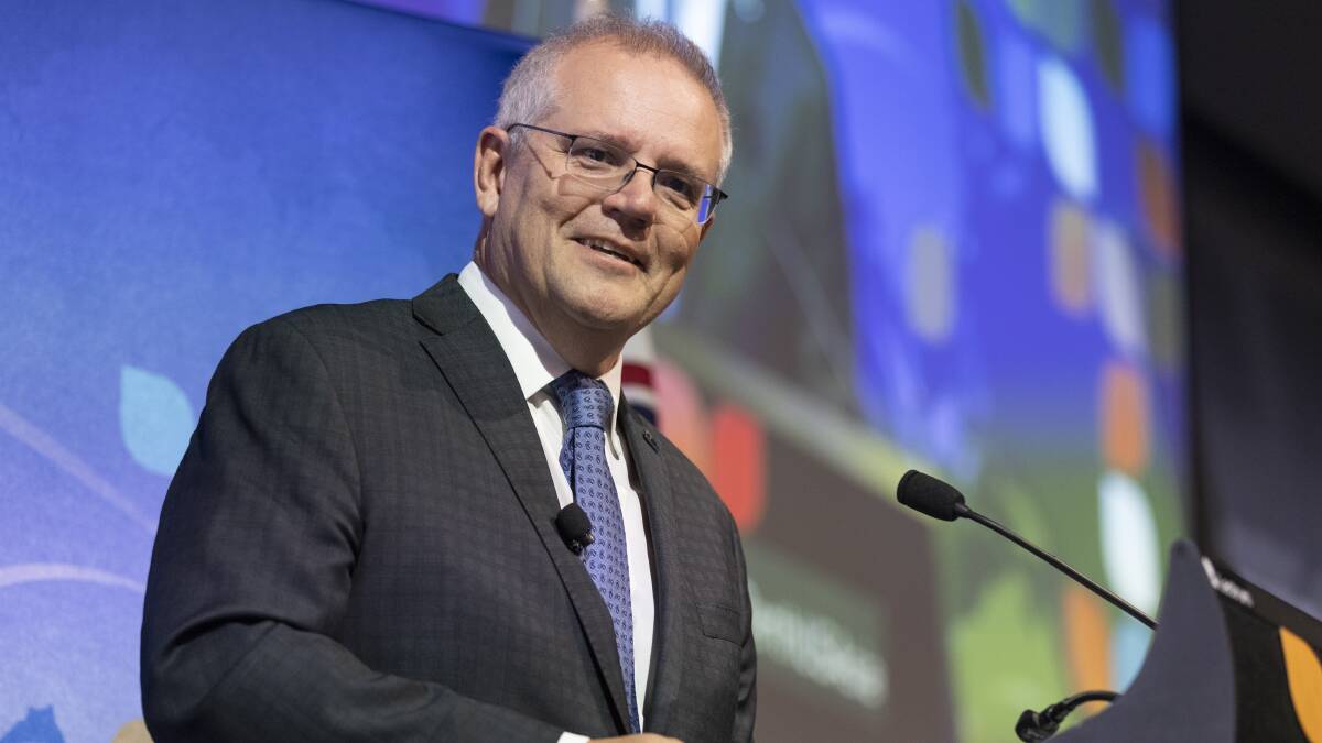 Prime Minister Scott Morrison delivers a keynote address during a luncheon at the Perth USAsia Centre on Wednesday. Picture: Getty Images