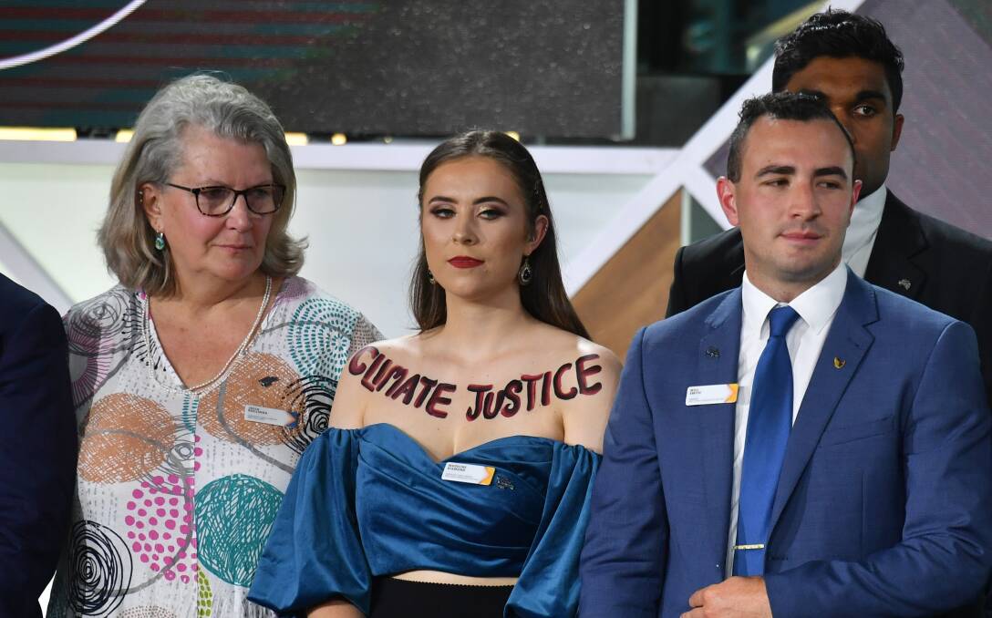 2020 ACT Young Australian of the Year Madeline Diamond took her message of climate justice to the Australian of the Year awards in January. Picture: AAP