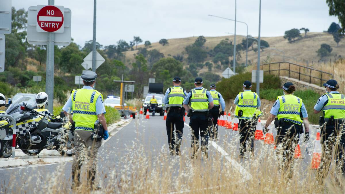 ACT police at a border checkpoint. Picture: Elesa Kurtz