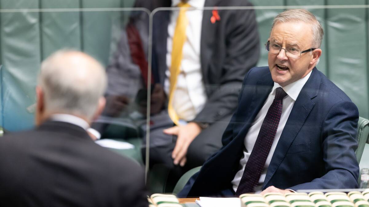 Opposition Leader Anthony Albanese fires off an interjection at Prime Minister Scott Morrison during question time. Picture: Sitthixay Ditthavong