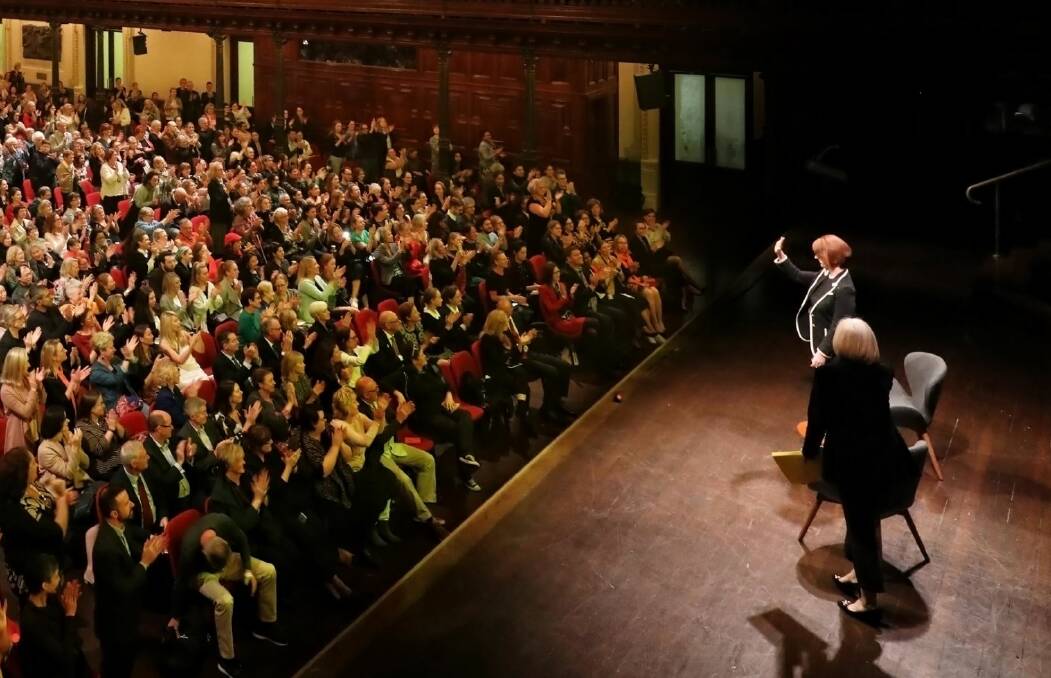 Julia Gillard on stage at a UNSW Centre for Ideas Q&A session at Sydney's Town Hall in May. Picture: Prudence Upton