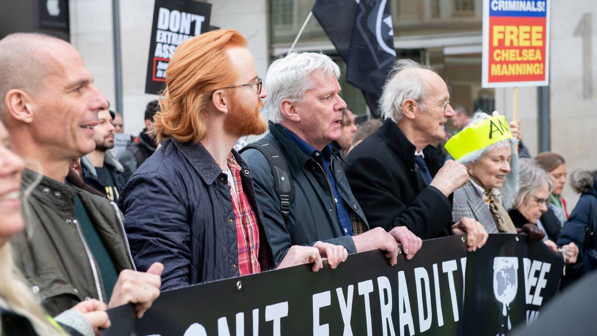 Protesters, including Julian Assange's father, John Shipton, marched at Australia House in London's The Strand on Saturday. Picture: Shutterstock